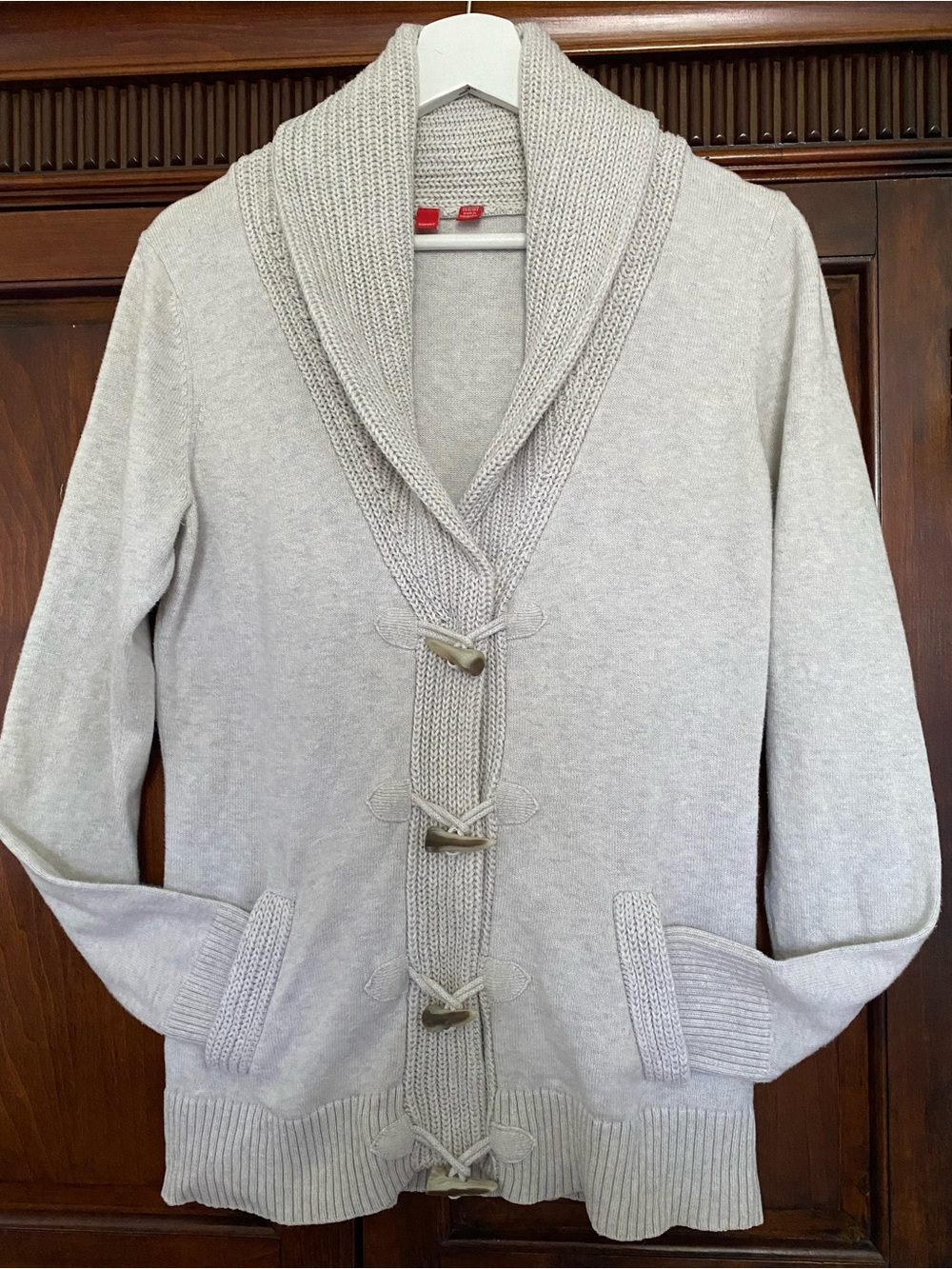 Esprit Shawl Collar Horn Toggle Cardigan 100% Cotton Light Grey Size Large